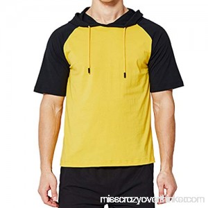 Fashion Leisure Men Stitching Two Colors Fitness Hooded T-Shirt Short Sleeve Top Black B07QGR87RG